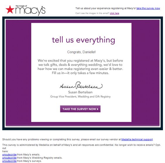 Macys survey invitation email examples