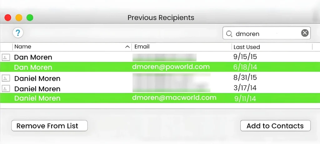Previous Recipients Lists