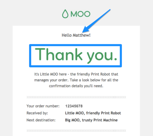 Order Confirmation Email Moo