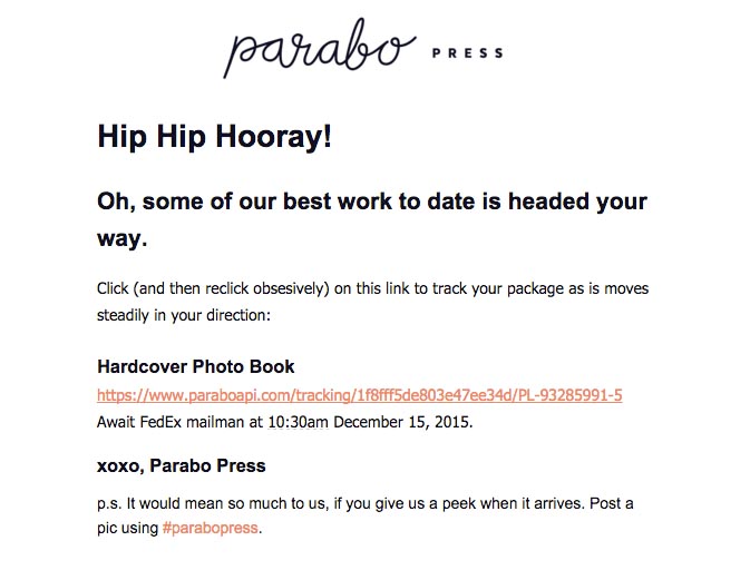 order confirmation email parabo press