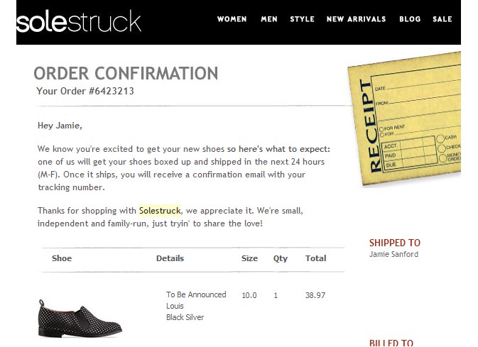 solestruck confirmation email